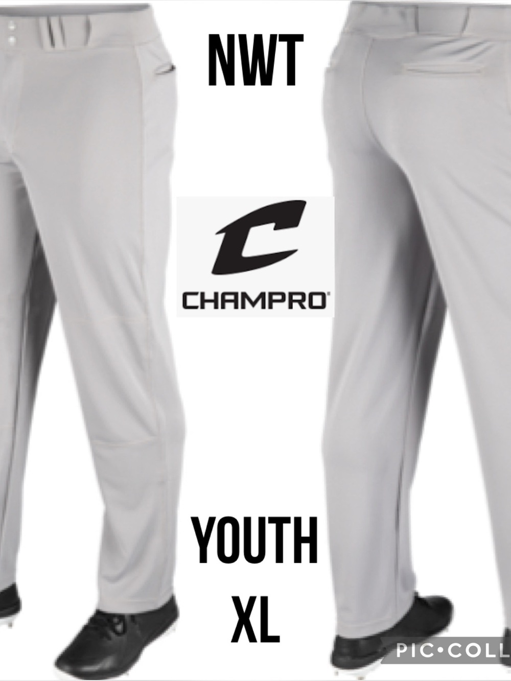 NWT Champro Youth Pants Baseball MVP Open Bottom Relaxed Light Gray Boys Size XL